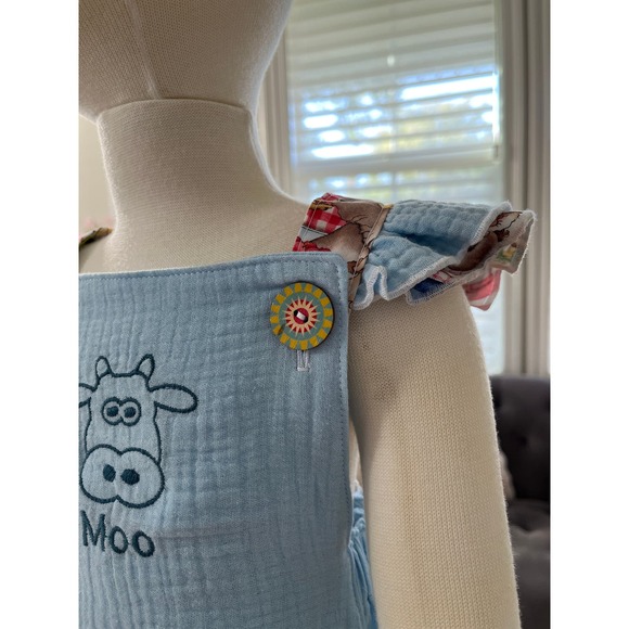 Baby Blue Baby Romper Linen Romper Toddler Bubble Romper with ruffles size 12mo - Picture 2 of 9